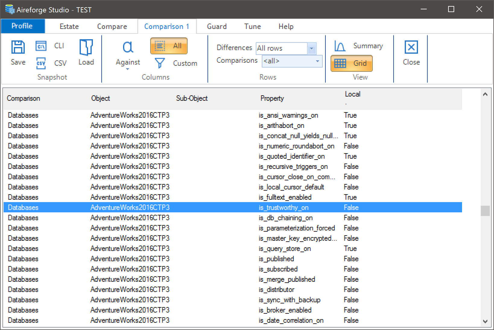 Aireforge SQL Server Compare Results