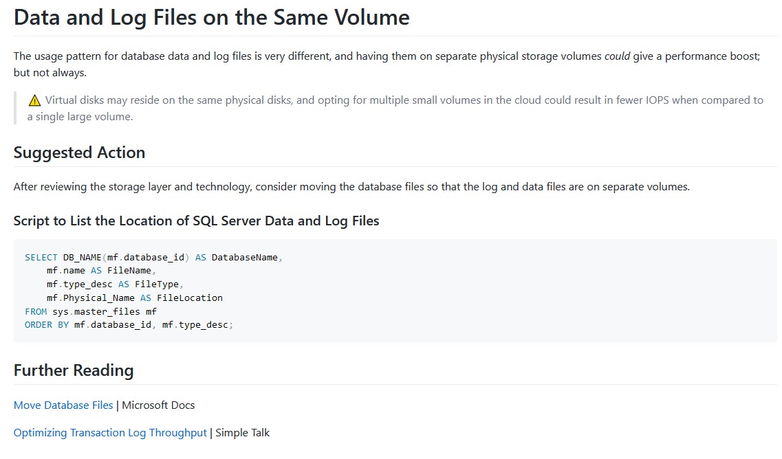 SQL Server advice window within Aireforge Advisor